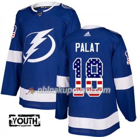 Tampa Bay Lightning Dresy Ondrej Palat 18 2017-2018 USA Flag Fashion Modrá Adidas Authentic - Dětské Tampa Bay Lightning Dresy Ondrej Palat 18 2017-2018 USA Flag Fashion Modrá Adidas Authentic - Dětské